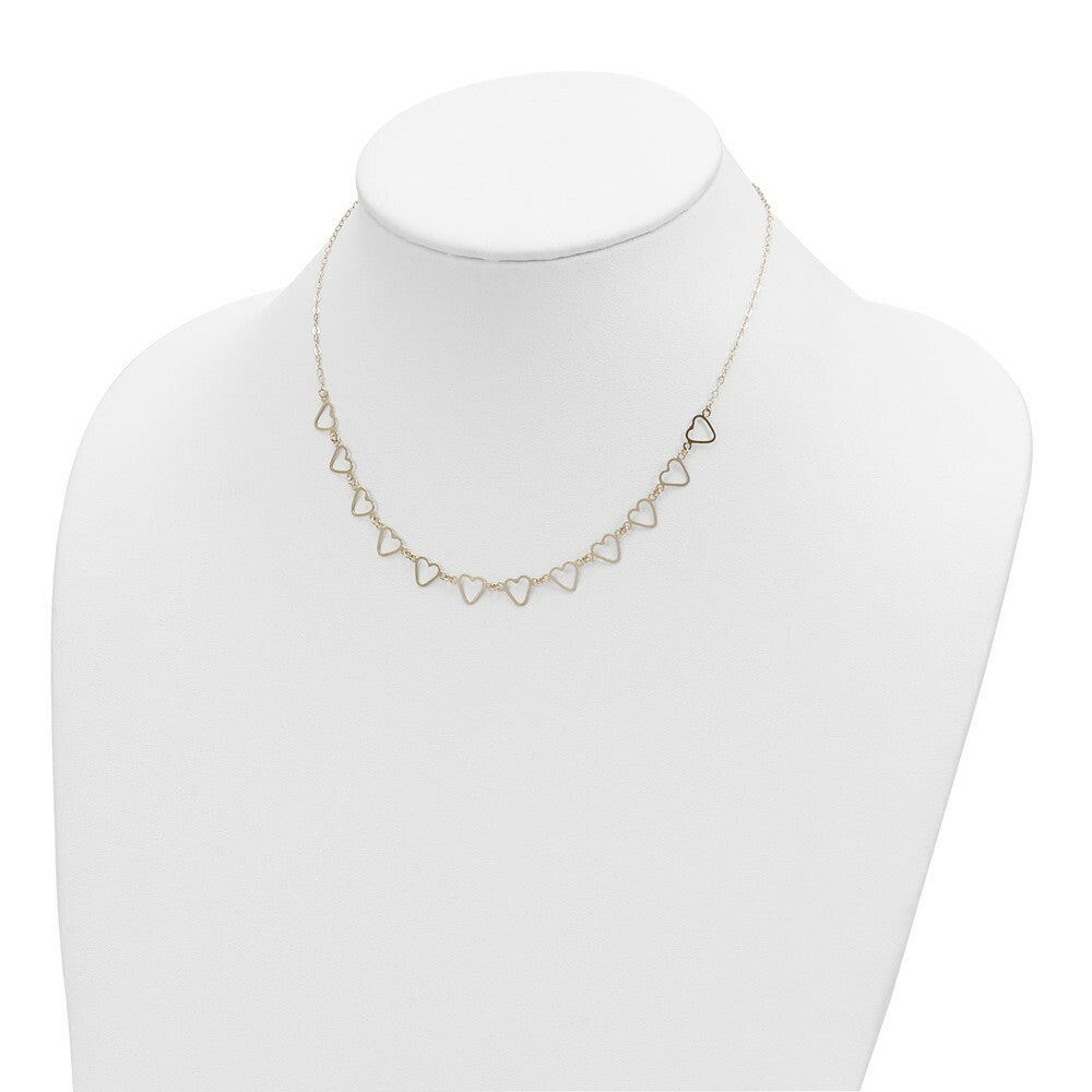 14K Yellow Gold Oval Cable with Open Flat Hearts Necklace  Length 16'' inches