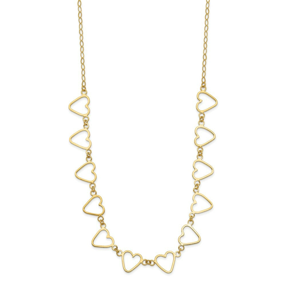14K Yellow Gold Oval Cable with Open Flat Hearts Necklace  Length 16'' inches