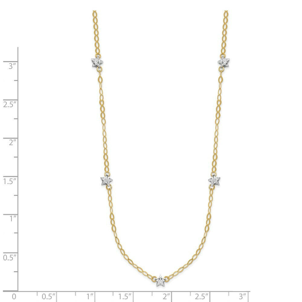 14K Two-tone Gold Oval Chain Diamond Cut Dots w/ 2'' Ext Necklace  Length 16'' inches