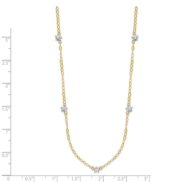 14K Two-tone Gold Oval Chain Diamond Cut Dots w/ 2'' Ext Necklace  Length 16'' inches