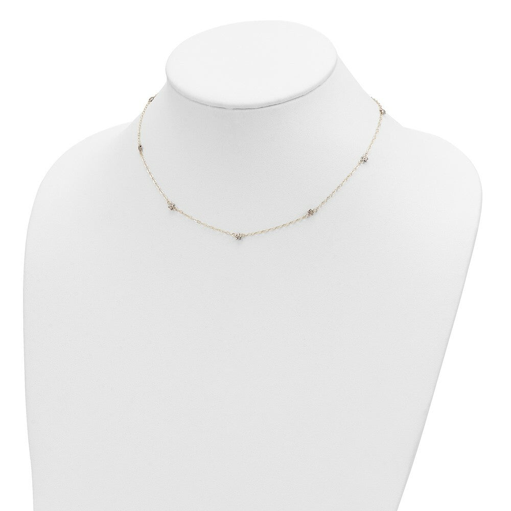 14K Two-tone Gold Oval Chain Diamond Cut Dots w/ 2'' Ext Necklace  Length 16'' inches