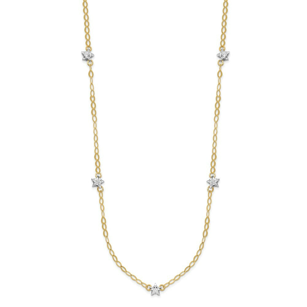 14K Two-tone Gold Oval Chain Diamond Cut Dots w/ 2'' Ext Necklace  Length 16'' inches