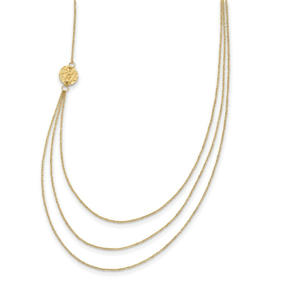 14K Yellow Gold 3 Layer Ropa Chain Texture Side Circles W/ 2'' Ext Necklace  Length 16'' inches
