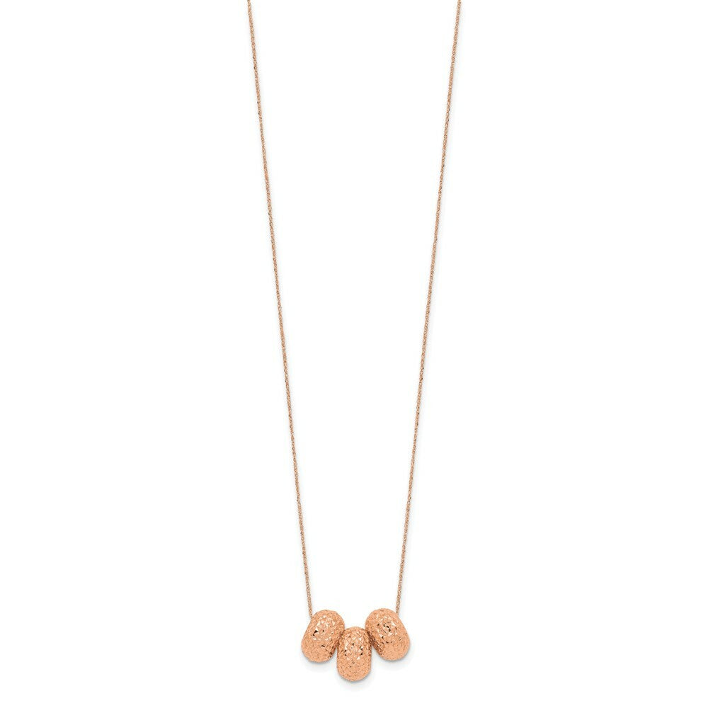 14K Rose Gold Ropa Diamond Cut Beads W/ 2'' Ext Necklace  Length 16'' inches