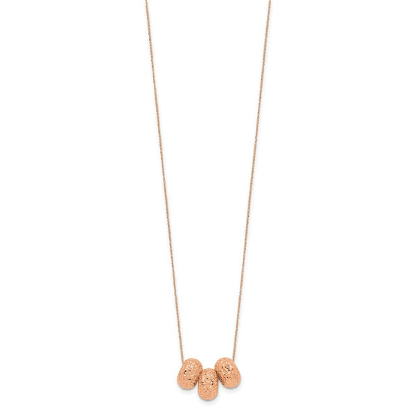 14K Rose Gold Ropa Diamond Cut Beads W/ 2'' Ext Necklace  Length 16'' inches