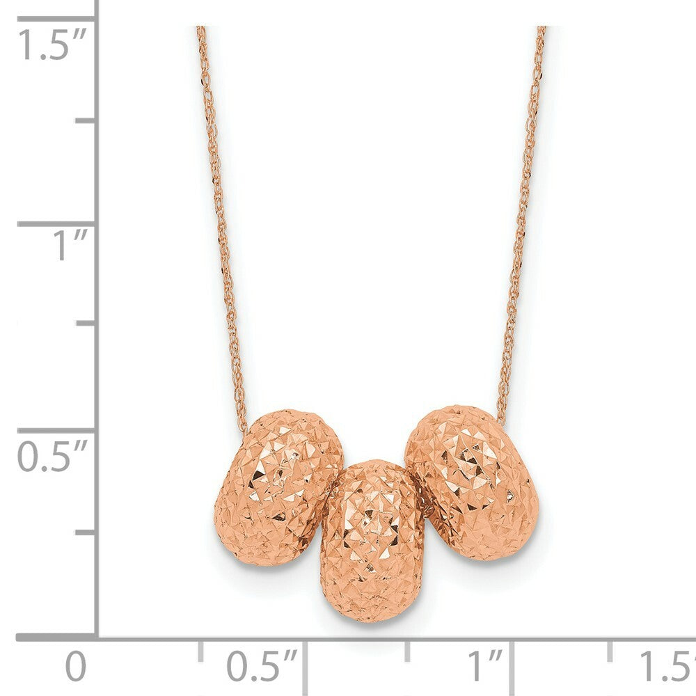 14K Rose Gold Ropa Diamond Cut Beads W/ 2'' Ext Necklace  Length 16'' inches