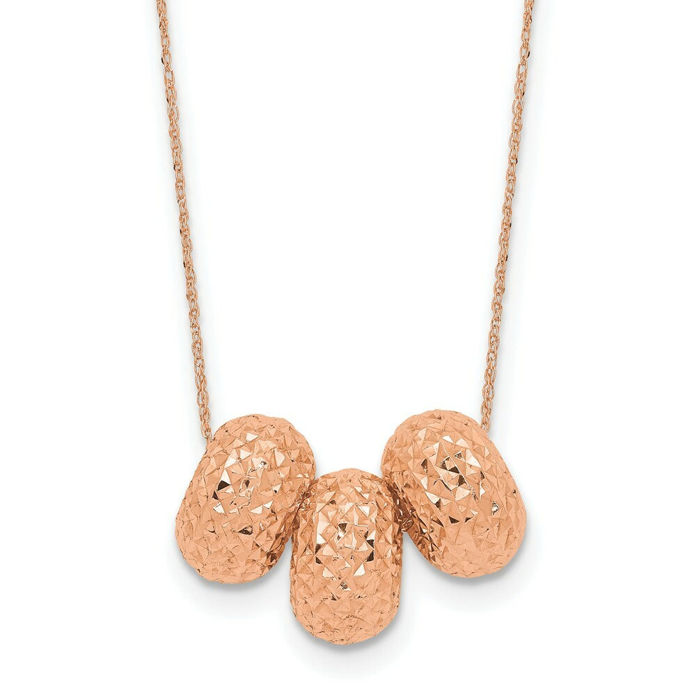 14K Rose Gold Ropa Diamond Cut Beads W/ 2'' Ext Necklace  Length 16'' inches