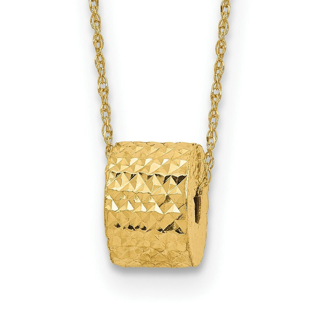14K Yellow Gold Rope Chain w/ Barrel Bead w/ 2'' Extension Necklace  Length 16'' inches