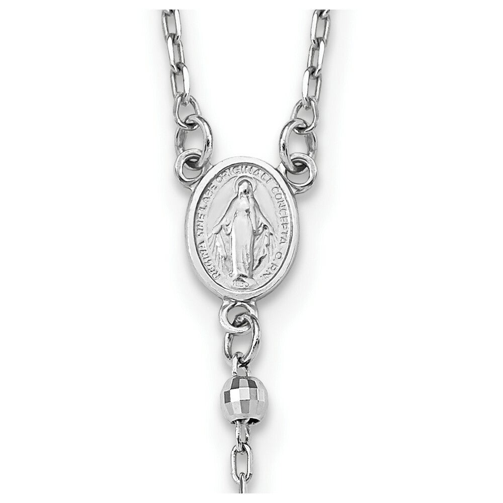14K White Gold Diamond-cut 3mm Beaded Rosary Necklace  Length 24'' inches