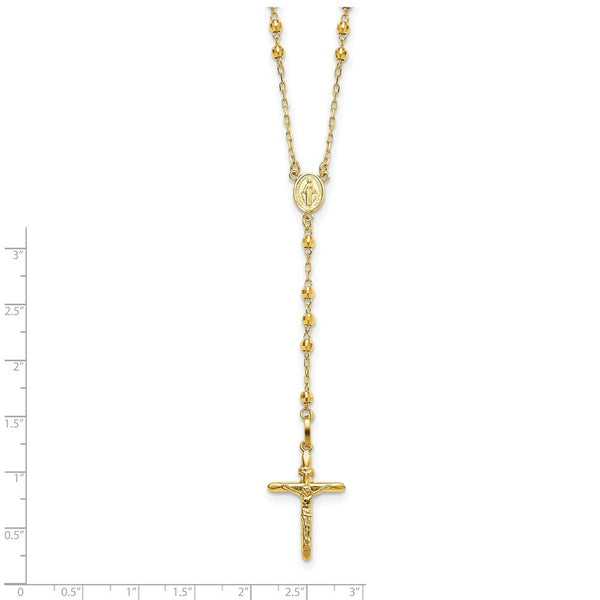 14K Yellow Gold Diamond-cut 3mm Beaded Rosary Necklace  Length 24'' inches