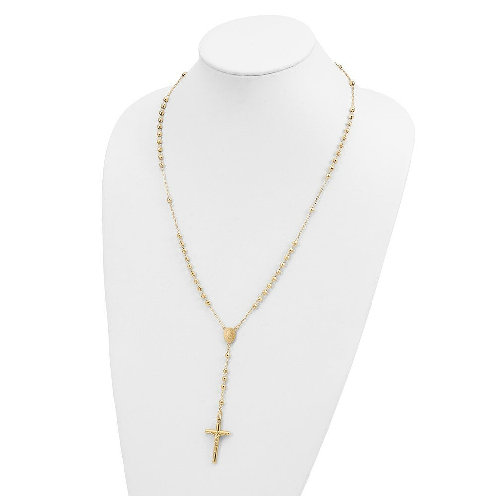14K Yellow Gold Diamond-cut 4mm Beaded Rosary Necklace  Length 24'' inches