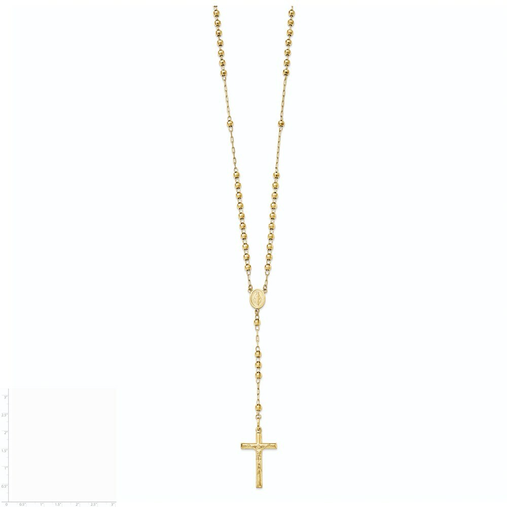 14K Yellow Gold Diamond-cut 4mm Beaded Rosary Necklace  Length 24'' inches
