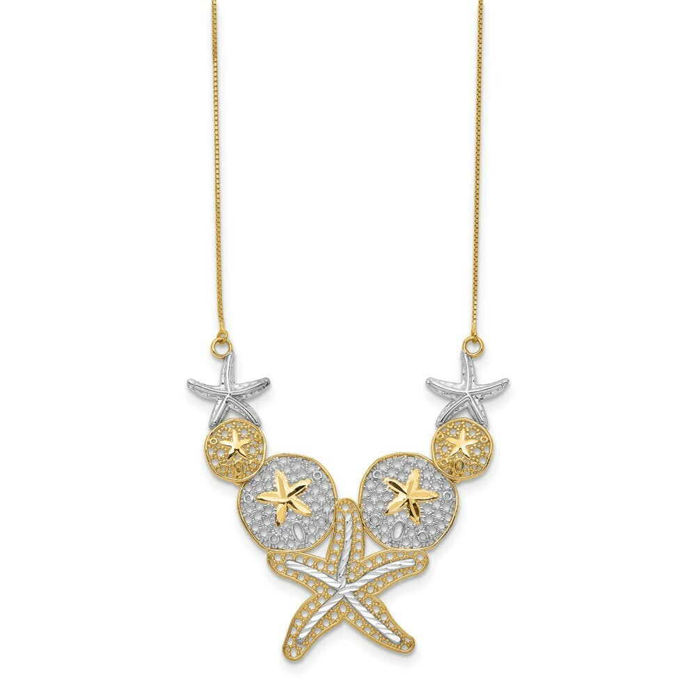 14K Yellow Gold & Rhodium Diamond-cut Sea Life Necklace  Length 18'' inches