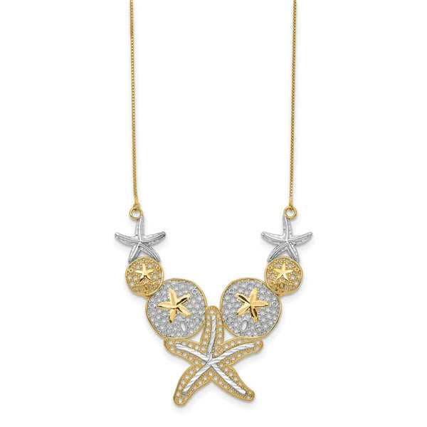 14K Yellow Gold & Rhodium Diamond-cut Sea Life Necklace  Length 18'' inches