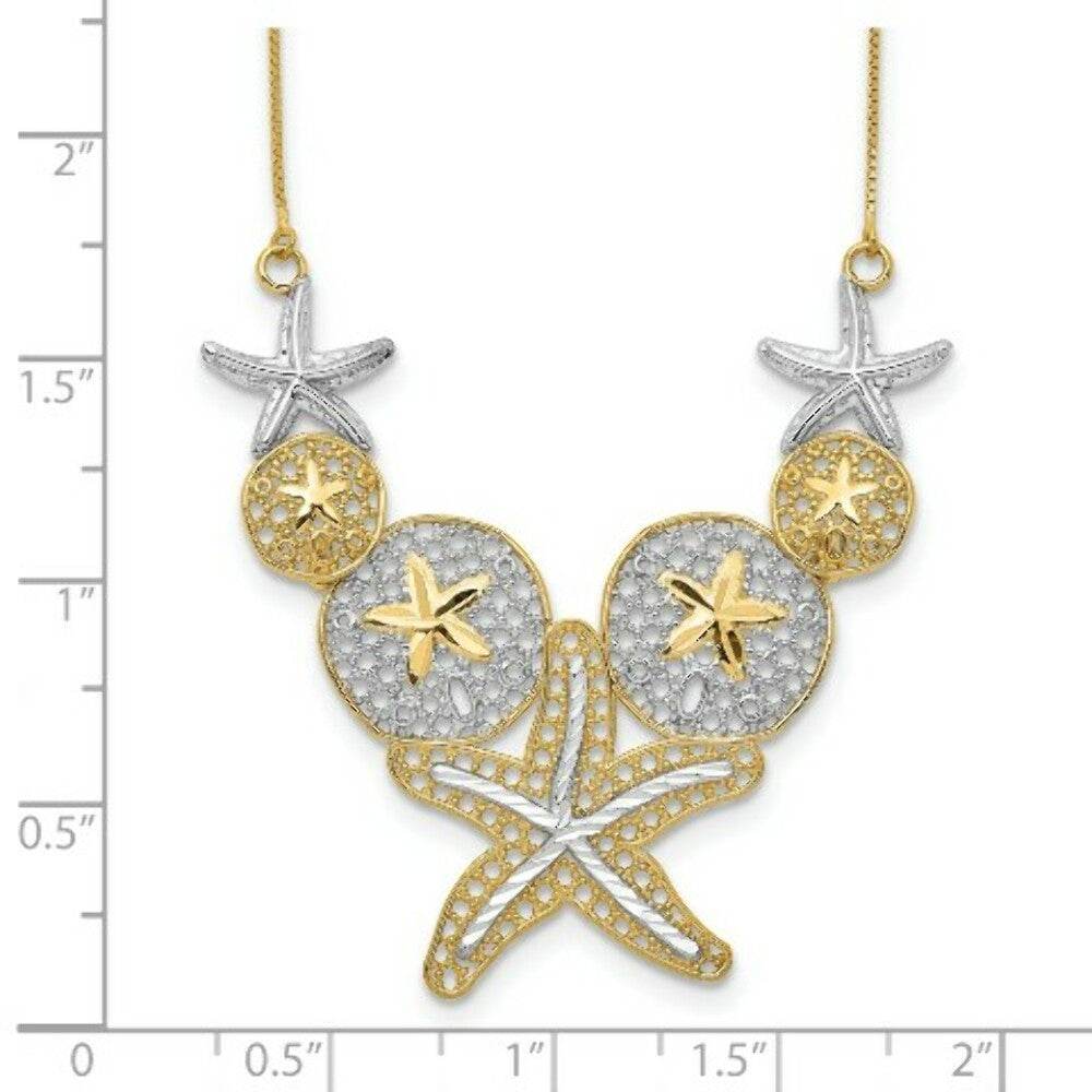 14K Yellow Gold & Rhodium Diamond-cut Sea Life Necklace  Length 18'' inches