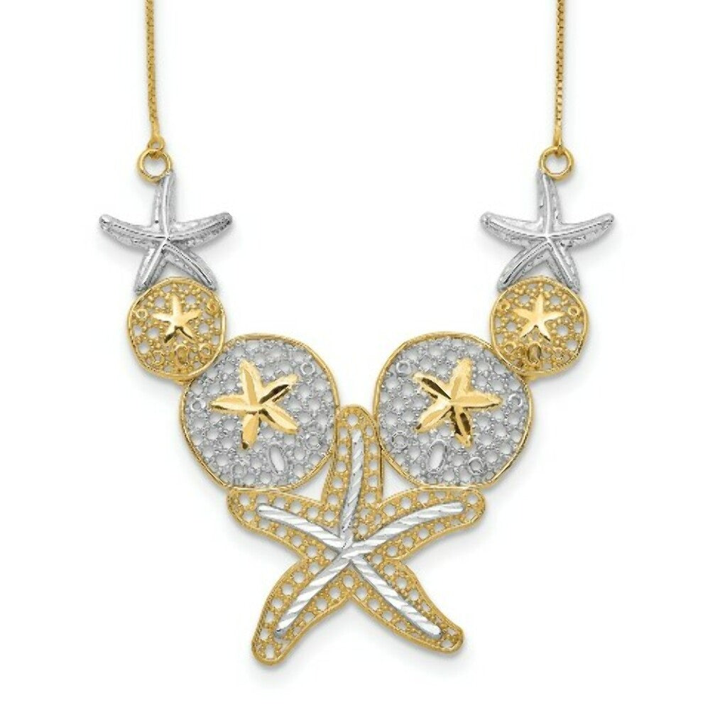 14K Yellow Gold & Rhodium Diamond-cut Sea Life Necklace  Length 18'' inches