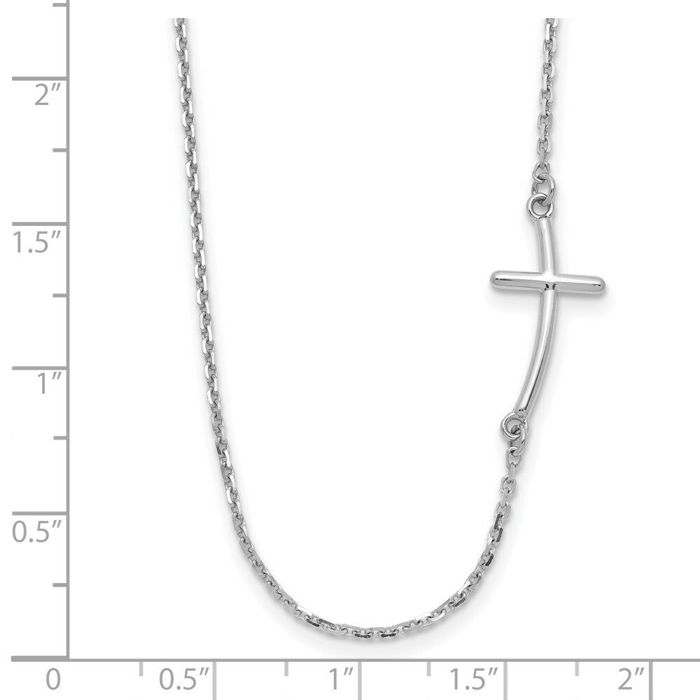 14k White Gold Small Sideways Curved Cross Necklace  length: 19 inches