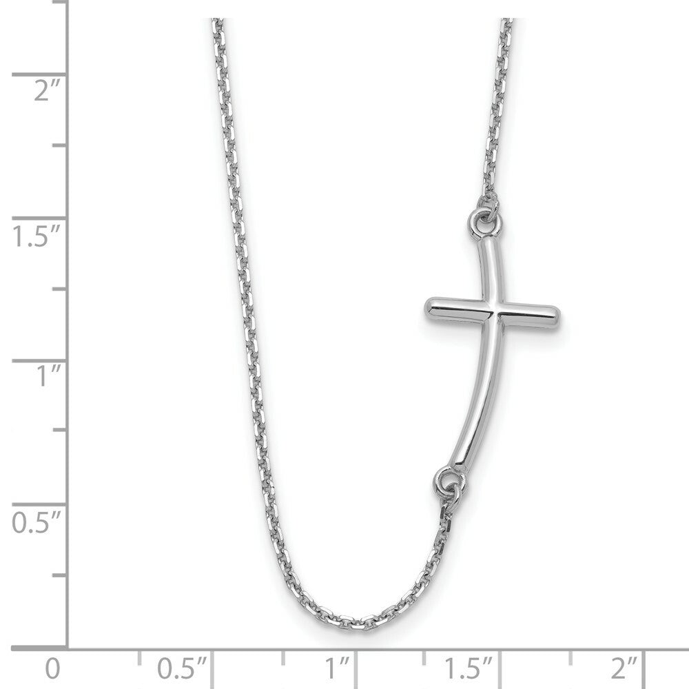 14k White Gold Large Sideways Curved Cross Necklace  length: 19 inches