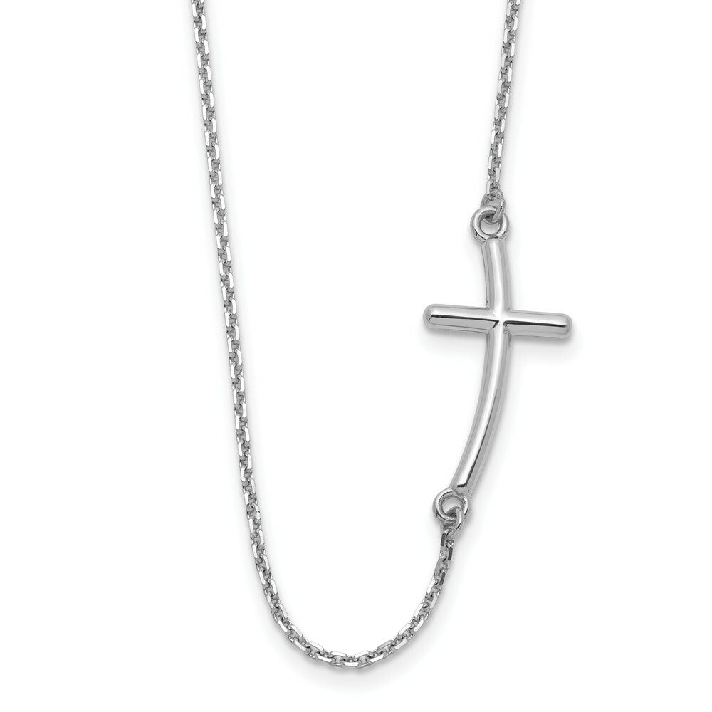 14k White Gold Large Sideways Curved Cross Necklace  length: 19 inches