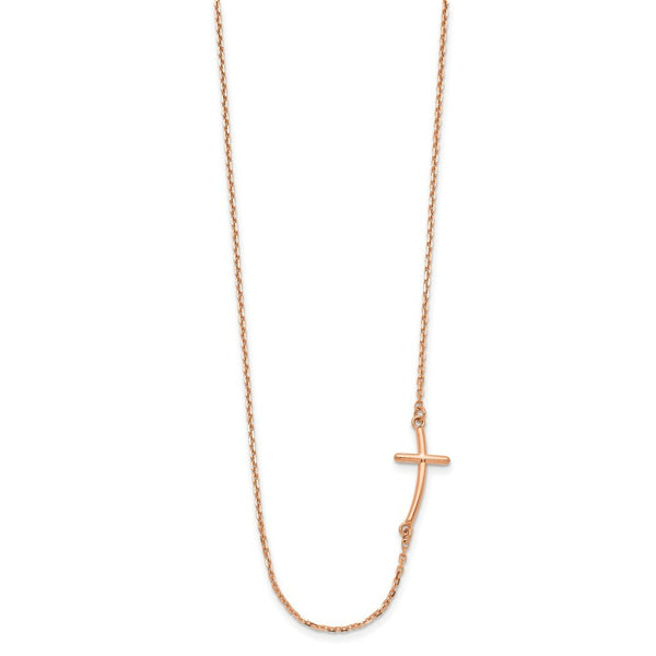 14k Rose Gold Small Sideways Curved Cross Necklace  length: 19 inches