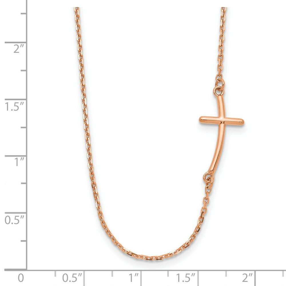 14k Rose Gold Small Sideways Curved Cross Necklace  length: 19 inches