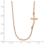 Load image into Gallery viewer, 14k Rose Gold Small Sideways Curved Cross Necklace  length: 19 inches
