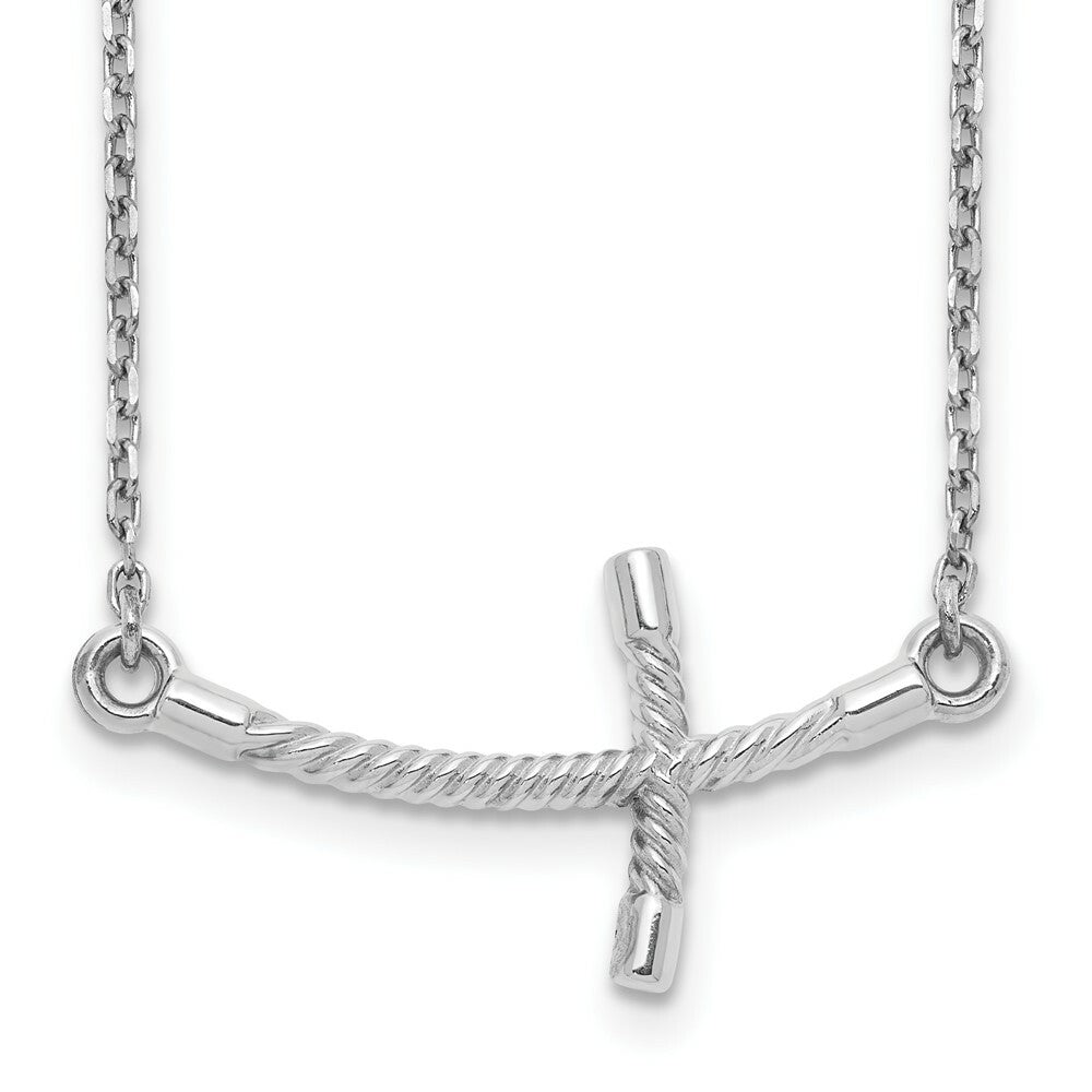 14k White Gold Large Sideways Curved Twist Cross Necklace  length: 19 inches