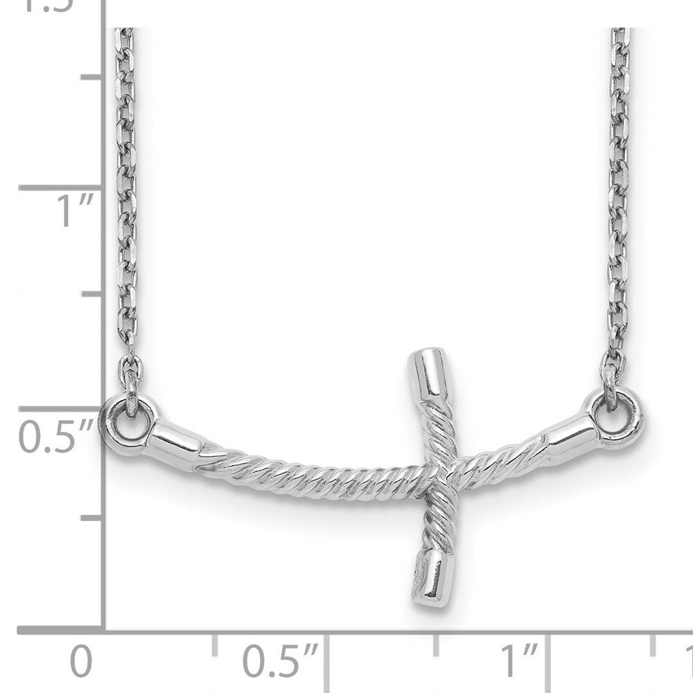 14k White Gold Large Sideways Curved Twist Cross Necklace  length: 19 inches