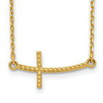 Load image into Gallery viewer, 14K Yellow Gold Sideways Curved Textured Cross Necklace  length: 19 inches
