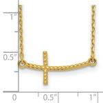 Load image into Gallery viewer, 14K Yellow Gold Sideways Curved Textured Cross Necklace  length: 19 inches
