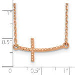Load image into Gallery viewer, 14k Rose Gold Sideways Curved Textured Cross Necklace  length: 19 inches
