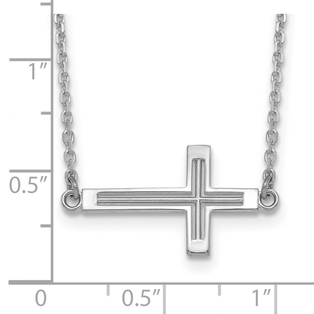 14k White Gold Sideways Cut-out Cross Necklace  length: 19 inches