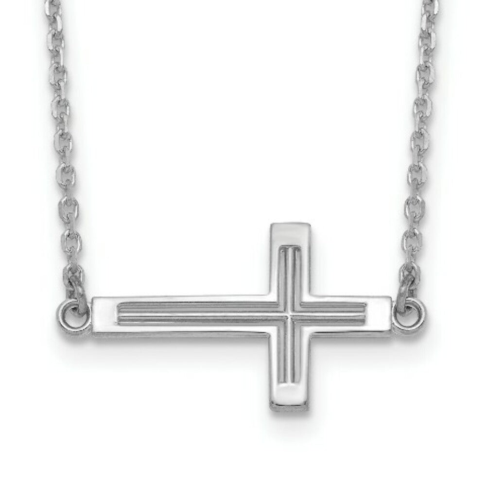 14k White Gold Sideways Cut-out Cross Necklace  length: 19 inches