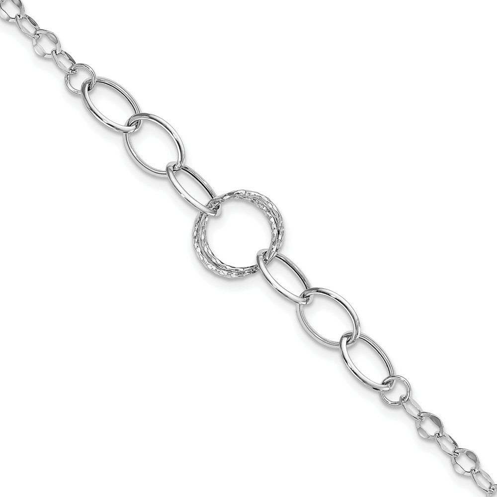 14K White Gold Polished Textured Fancy Link Bracelet  Length 8'' inches