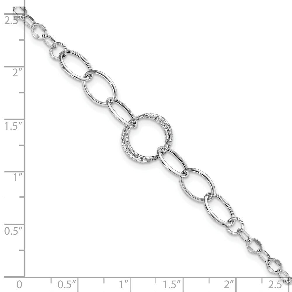 14K White Gold Polished Textured Fancy Link Bracelet  Length 8'' inches