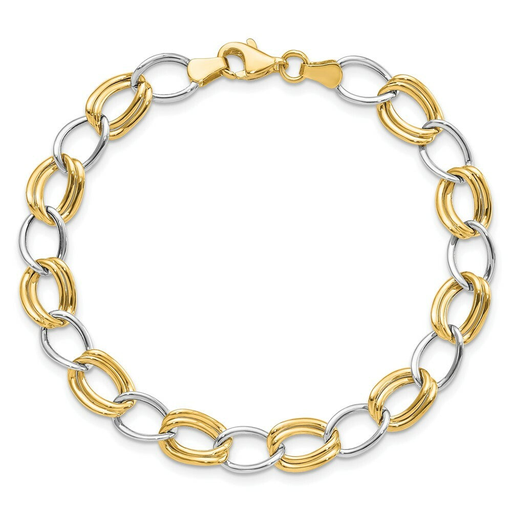 14K Two-tone Gold Polished Open Link Bracelet  Length 7.5'' inches