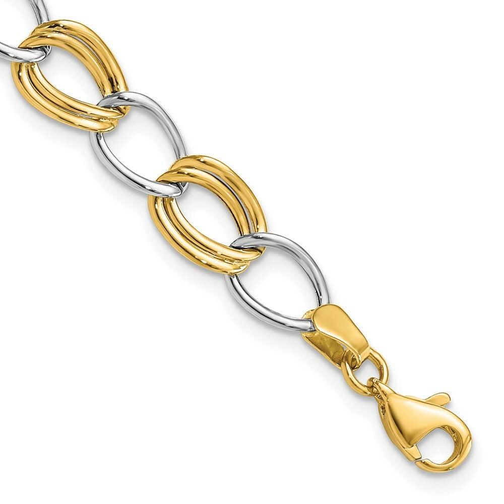 14K Two-tone Gold Polished Open Link Bracelet  Length 7.5'' inches