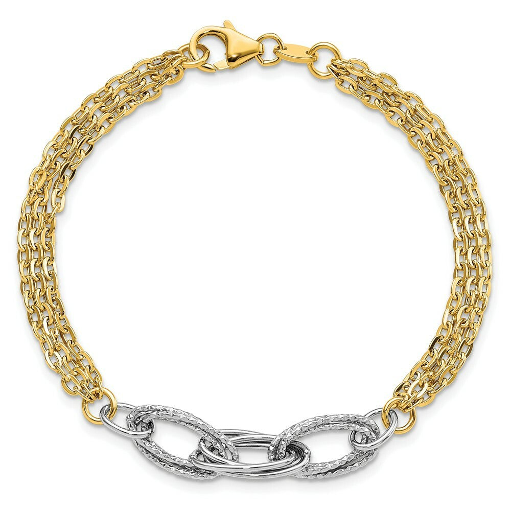 14K Two-tone Gold Diamond-cut & Polished Fancy Link Bracelet  Length 7.5'' inches