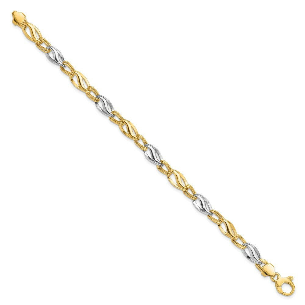 14K Two-tone Gold Polished & Diamond Cut Bracelet  Length 7.5'' inches