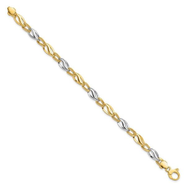 14K Two-tone Gold Polished & Diamond Cut Bracelet  Length 7.5'' inches