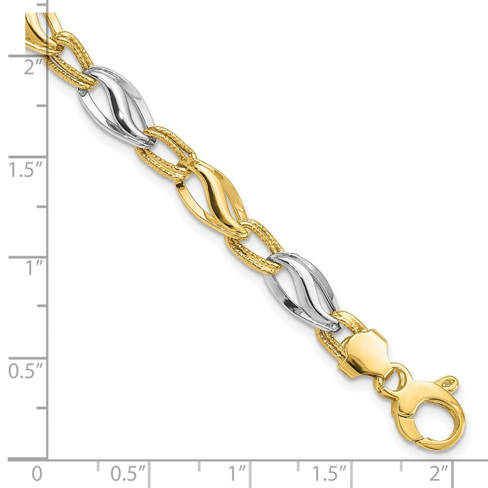 14K Two-tone Gold Polished & Diamond Cut Bracelet  Length 7.5'' inches