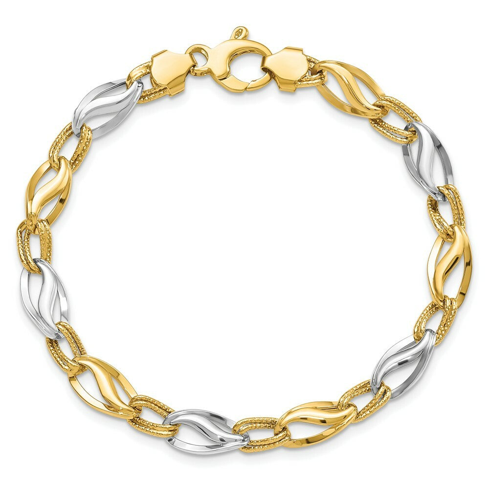 14K Two-tone Gold Polished & Diamond Cut Bracelet  Length 7.5'' inches