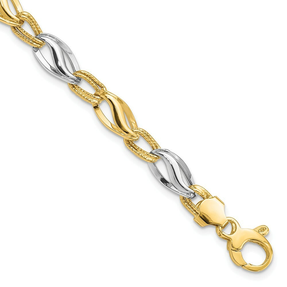 14K Two-tone Gold Polished & Diamond Cut Bracelet  Length 7.5'' inches