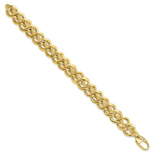 14K Yellow Gold Polished and Textured Fancy Link Bracelet  Length 8'' inches
