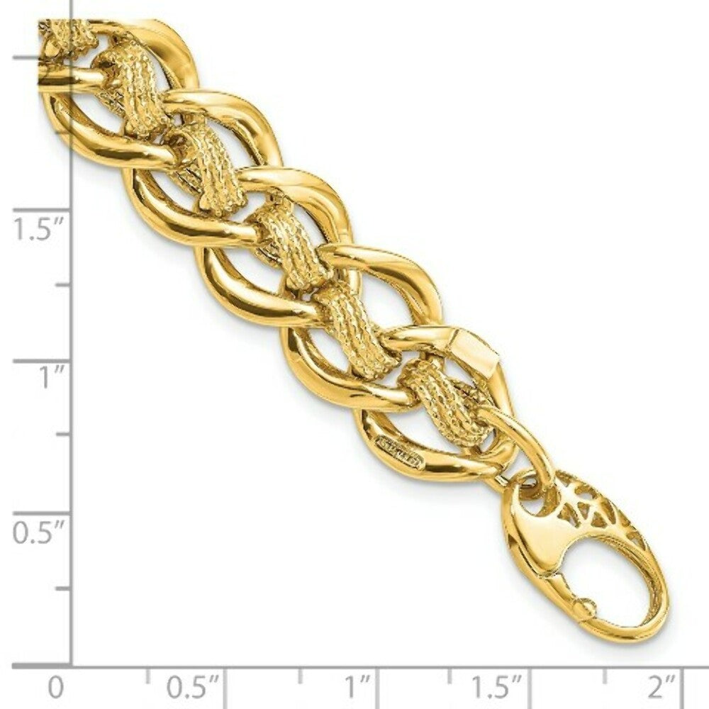 14K Yellow Gold Polished and Textured Fancy Link Bracelet  Length 8'' inches