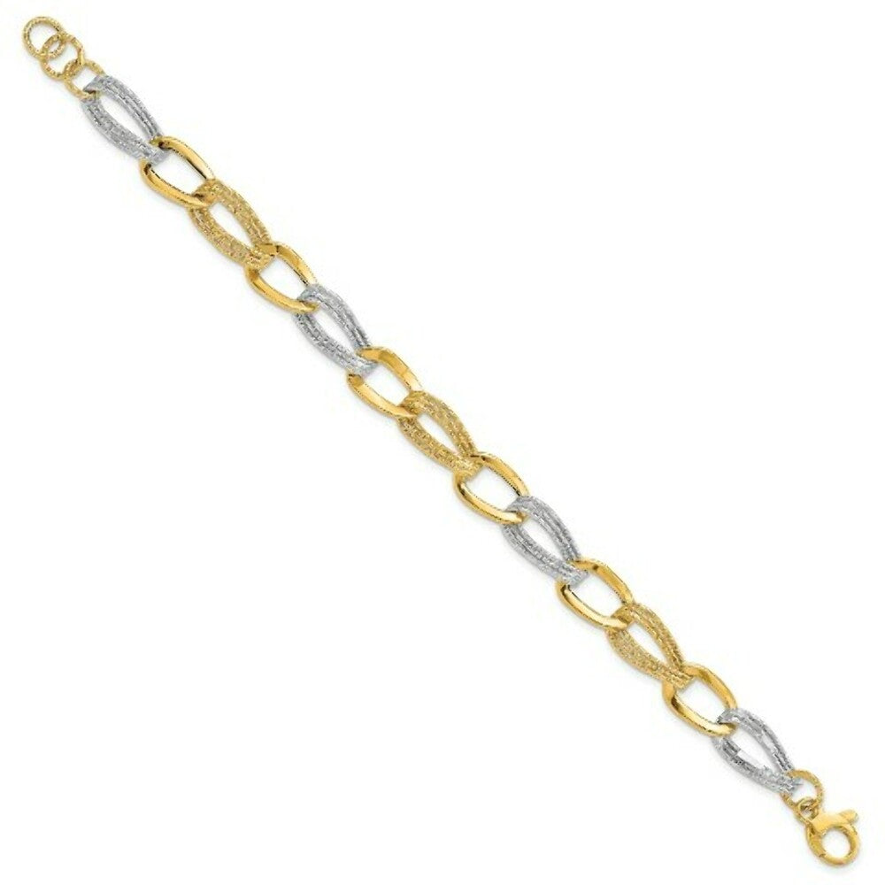 14K Yellow Gold Two Tone Polished Fancy Link Bracelet  Length 8'' inches