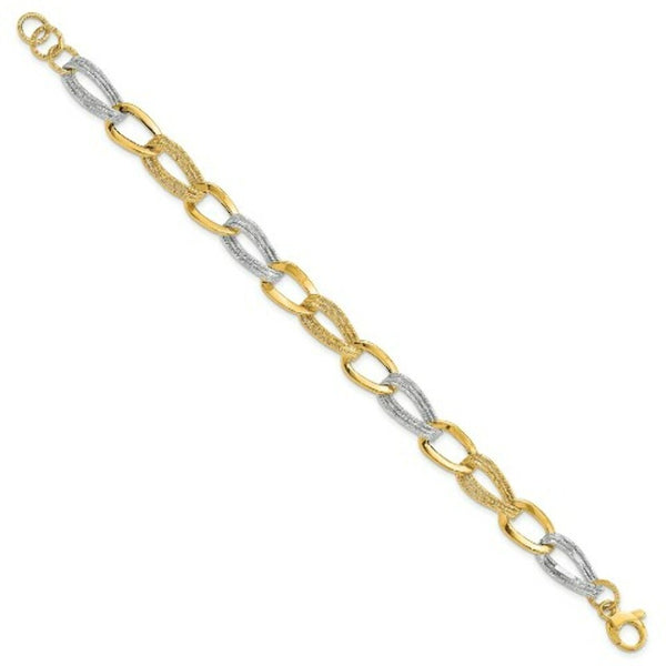 14K Yellow Gold Two Tone Polished Fancy Link Bracelet  Length 8'' inches