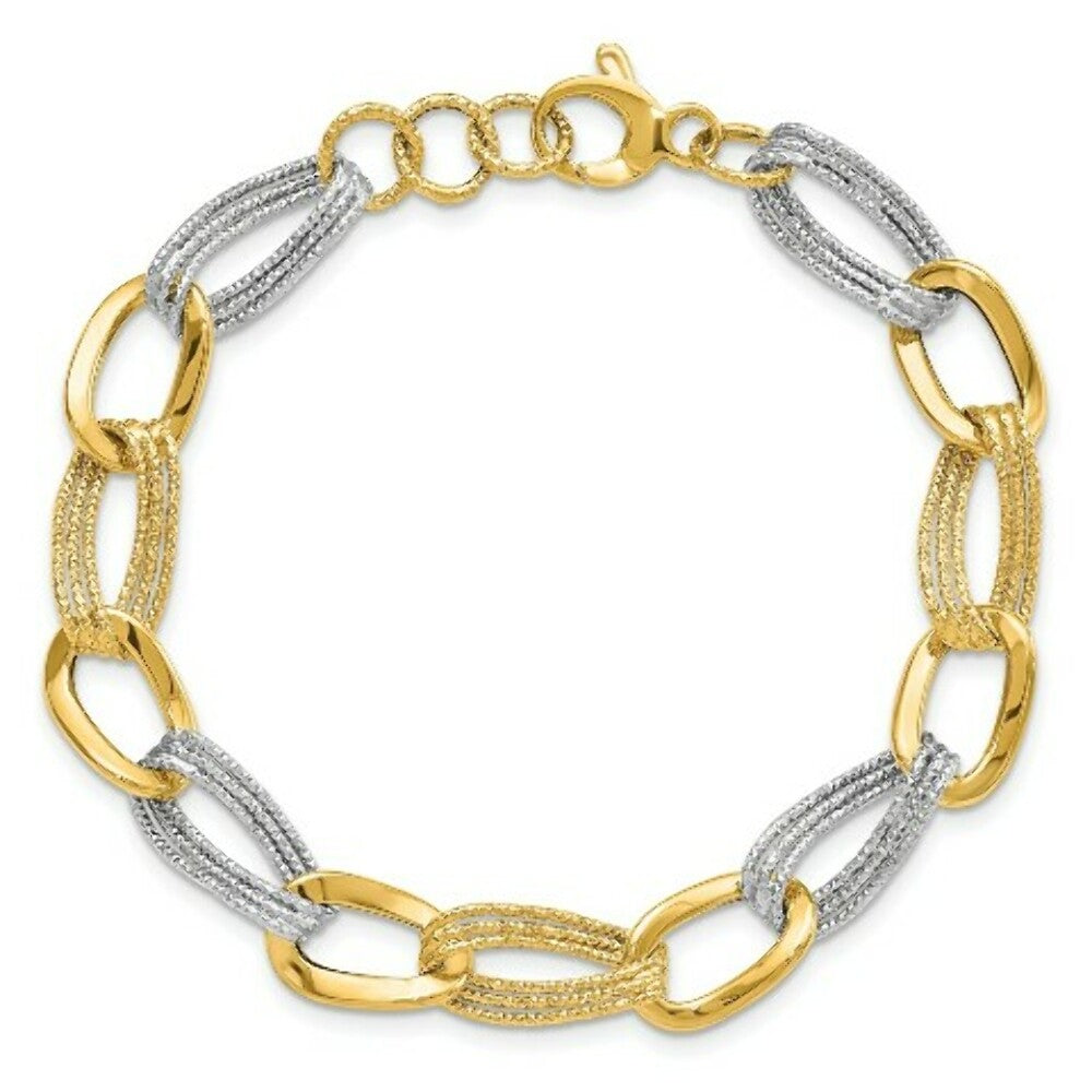 14K Yellow Gold Two Tone Polished Fancy Link Bracelet  Length 8'' inches