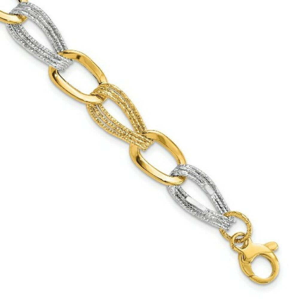 14K Yellow Gold Two Tone Polished Fancy Link Bracelet  Length 8'' inches