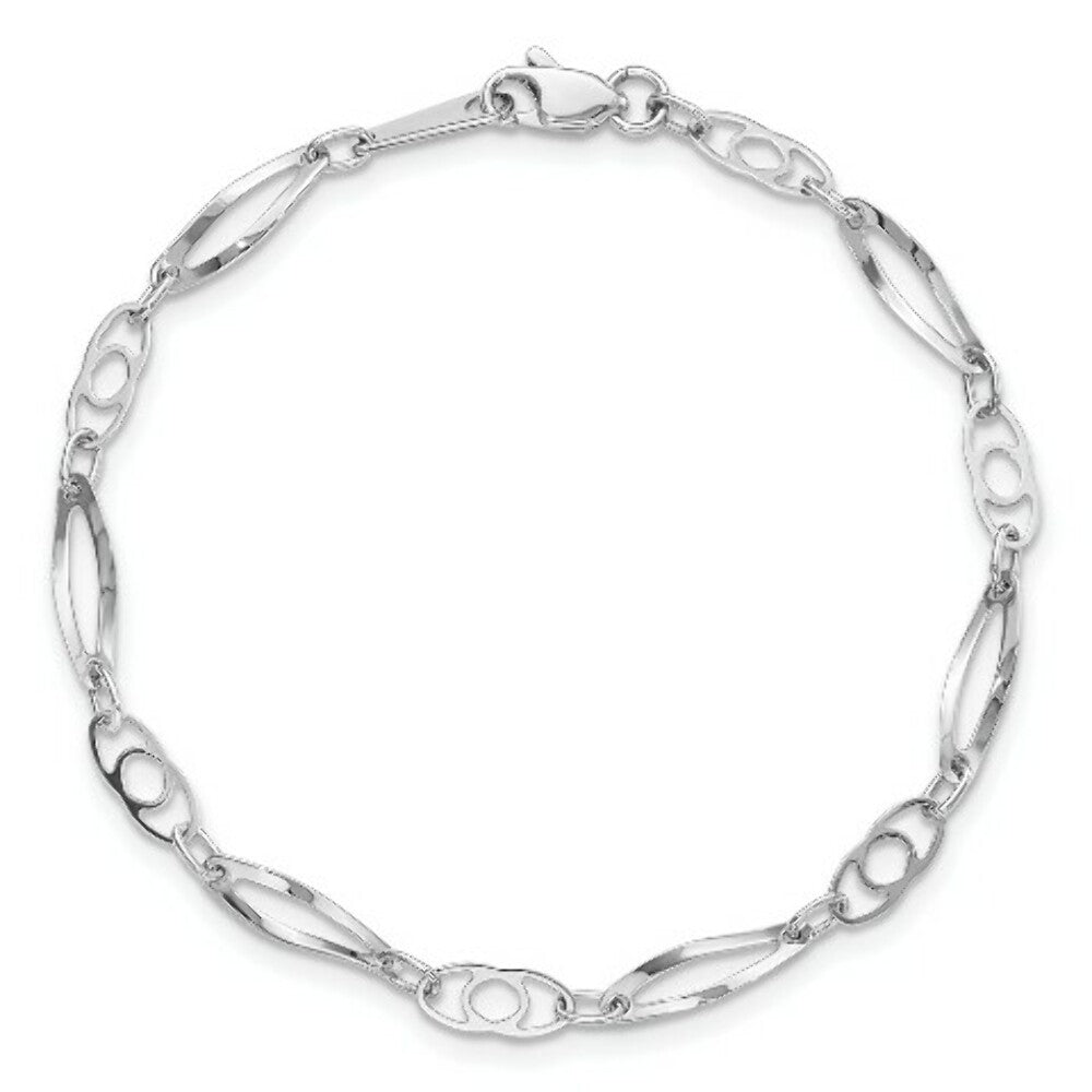 14K White Gold Polished Fancy Link Bracelet  Length 7'' inches